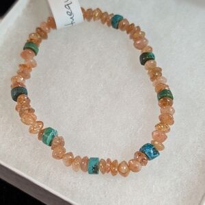 Sunstone And Turquoise Stretch Bracelet